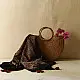 black ajrakh silk square scarf hand block printed rust indigo geometric pattern tassel scarf