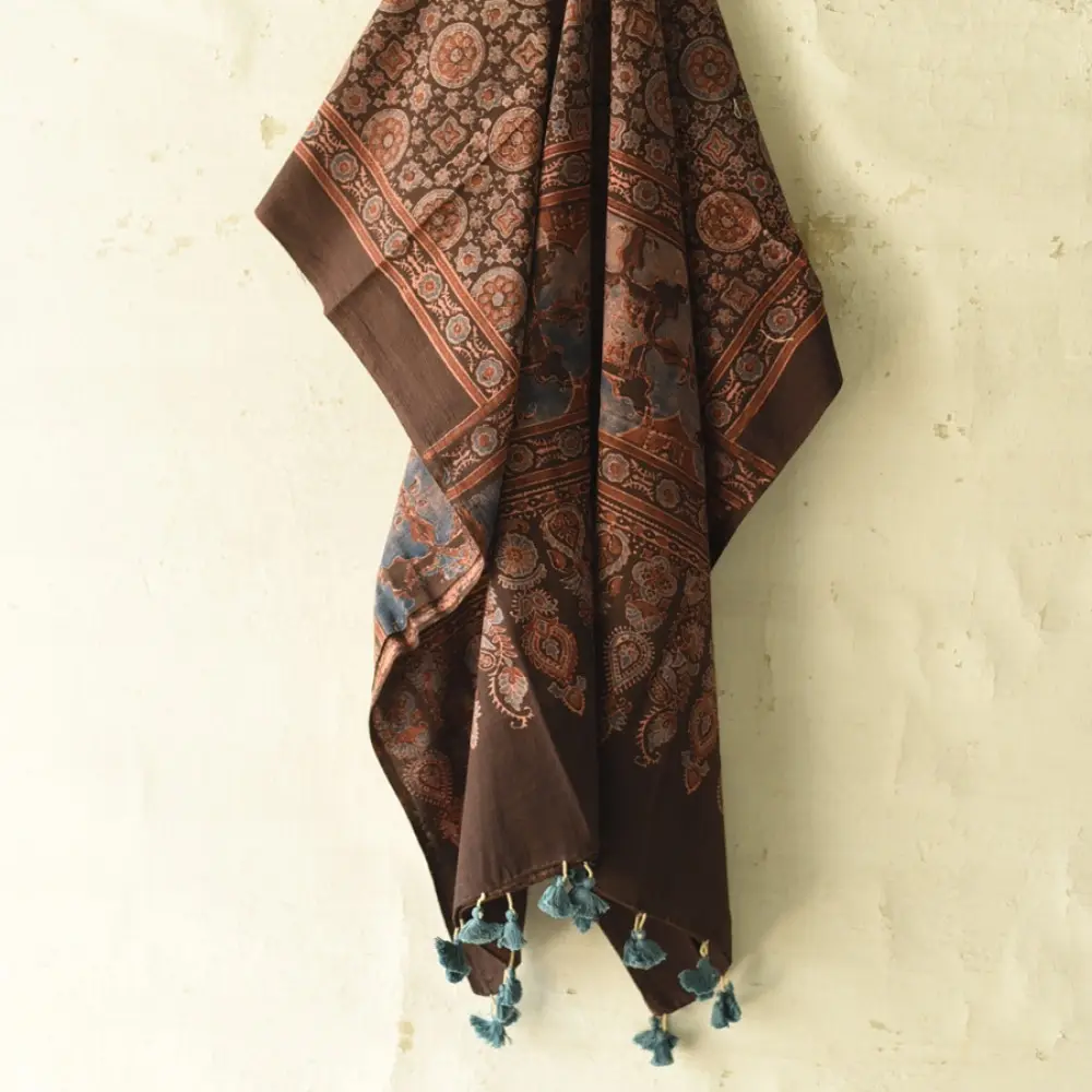 Find Authentic Ajrakh Block Printed Dupatta in Pure Cotton