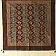 Square Ajrakh cotton scarf featuring hand-block printed teardrop motifs in natural indigo and madder red on a deep brown base.