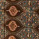 Square Ajrakh cotton scarf featuring hand-block printed teardrop motifs in natural indigo and madder red on a deep brown base.