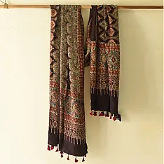 Ajrakh Mulberry Silk Dupatta | Natural dyed - J