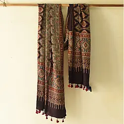 Ajrakh Mulberry Silk Dupatta | Natural dyed - J