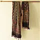 mulberry silk ajrakh dupatta chocolate brown indigo blue chand-buti moon medallion jaal block print minaret border red tassels hand block printed natural dyed silk dupatta