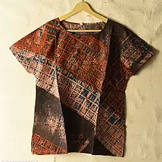 Natural Dyed ~ Ajrakh Cotton Top - Dark Brown