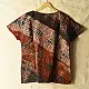 terracotta red indigo blue charcoal ajrakh cotton top diagonal geometric grid block print hand block printed boxy fit artisanal blouse women sustainable fashion natural dyed