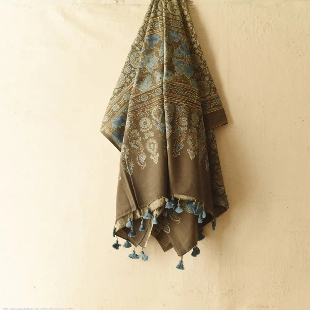 Dual Toned Hand Printed Pure Cotton Ajrakh Dupatta