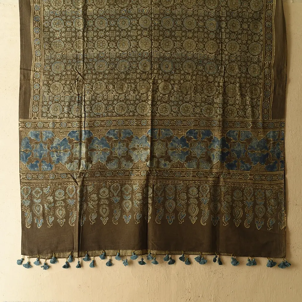 Dual Toned Hand Printed Pure Cotton Ajrakh Dupatta