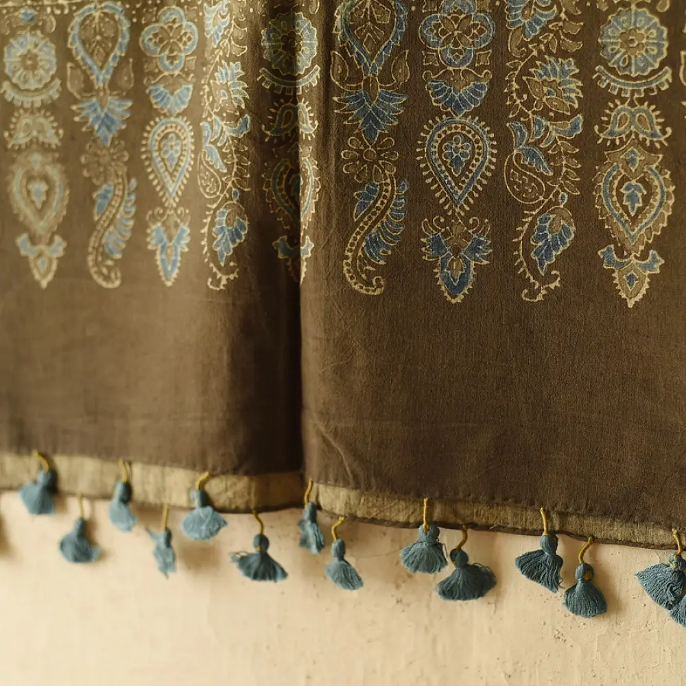 Dual Toned Hand Printed Pure Cotton Ajrakh Dupatta