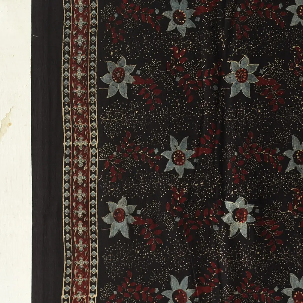Ajrakh hand printed pure cotton dupatta with detailed floral geometry