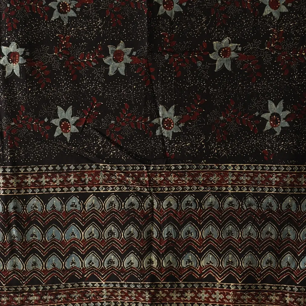 Ajrakh hand printed pure cotton dupatta with detailed floral geometry