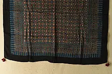 Neelanjana . नीलांजना ~ Ajrakh Block Printed - Square Modal Silk Scarf - Blue & Red