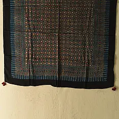 Neelanjana . नीलांजना ~ Ajrakh Block Printed - Square Modal Silk Scarf - Blue & Red