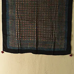 Neelanjana . नीलांजना ~ Ajrakh Block Printed - Square Modal Silk Scarf - Blue & Red