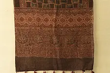 Ajrakh Block Print ~ Natural Dyed Woolen Stole - Smokey Black 