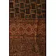 chocolate brown madder red ajrakh wool stole hand block printed geometric grid body ornate floral mandala border traditional artisanal winter scarf sustainable wool natural dyed with tassels