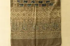 Ajrakh Block Print ~ Natural Dyed Woolen Stole - Greenish Grey