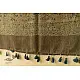 olive brown indigo blue ajrakh wool stole hand block printed geometric grid body ornate floral mandala border traditional artisanal winter scarf sustainable wool natural dyed with tassels