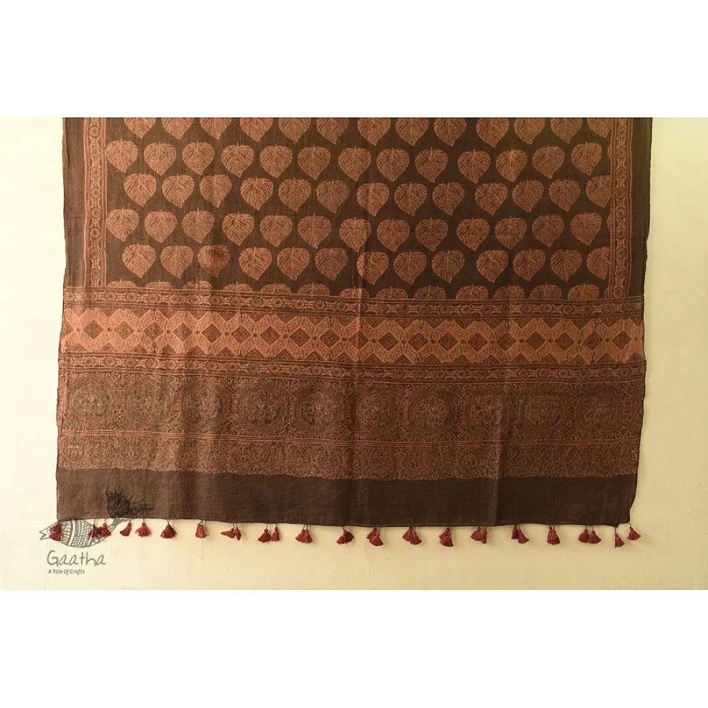 shop Ajrakh Block Print ~ Natural Color Woolen Shawl / Dupatta