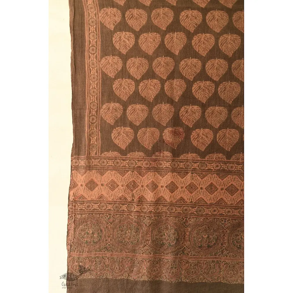 shop Ajrakh Block Print ~ Natural Color Woolen Shawl / Dupatta