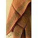 peach moss green ajrakh tussar silk stole hand block printed zigzag leheriya body ornate circular medallion border traditional artisanal scarf sustainable wild silk natural dyed