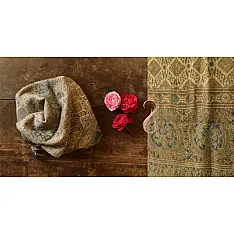 Ajrakh Block Print ~ Natural Dyed Woolen Stole - Greenish Grey