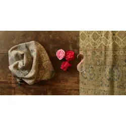 Ajrakh Block Print ~ Natural Dyed Woolen Stole - Greenish Grey