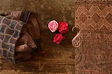 Ajrakh Block Print ~ Natural Dyed Woolen Stole - Smokey Black 