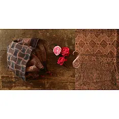 Ajrakh Block Print ~ Natural Dyed Woolen Stole - Smokey Black 