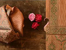 Natural Dyed - Ajrakh Tussar Silk Stole - Light Brown