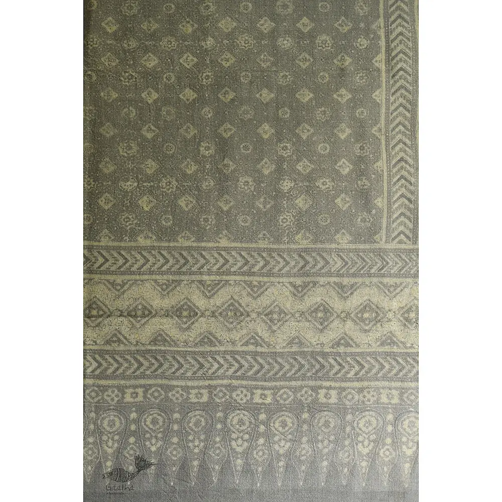 shop Ajrakh block print -  Woolen Grey shawl 