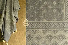Ajrakh Print in Natural Color ~ Woolen Shawl - Grey