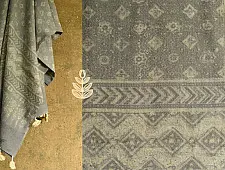 Ajrakh Print in Natural Color ~ Woolen Shawl - Grey
