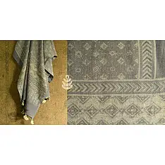 Ajrakh Print in Natural Color ~ Woolen Shawl - Grey
