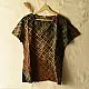 mustard gold chocolate brown deep indigo ajrakh cotton top diagonal diamond jaal block print hand block printed boxy fit artisanal blouse women sustainable fashion natural dyed