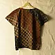mustard gold chocolate brown deep indigo ajrakh cotton top diagonal diamond jaal block print hand block printed boxy fit artisanal blouse women sustainable fashion natural dyed