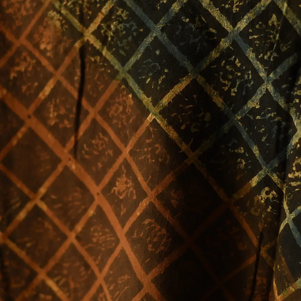 mustard gold chocolate brown deep indigo ajrakh cotton top diagonal diamond jaal block print hand block printed boxy fit artisanal blouse women sustainable fashion natural dyed