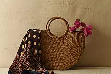 Neelanjana . नीलांजना ~ Ajrakh Block Printed - Square Modal Silk Scarf - 13