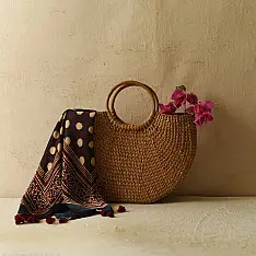 Neelanjana . नीलांजना ~ Ajrakh Block Printed - Square Modal Silk Scarf - 13