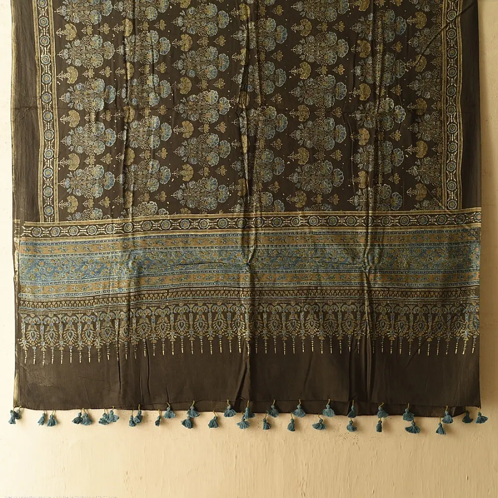 Ajrakh block print dupatta in pure cotton with earthy natural colors
