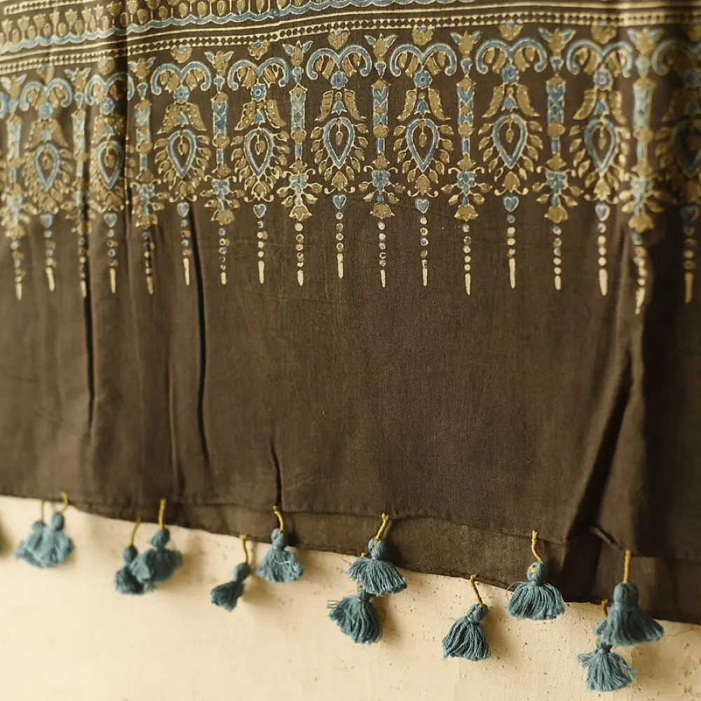Ajrakh block print dupatta in pure cotton with earthy natural colors