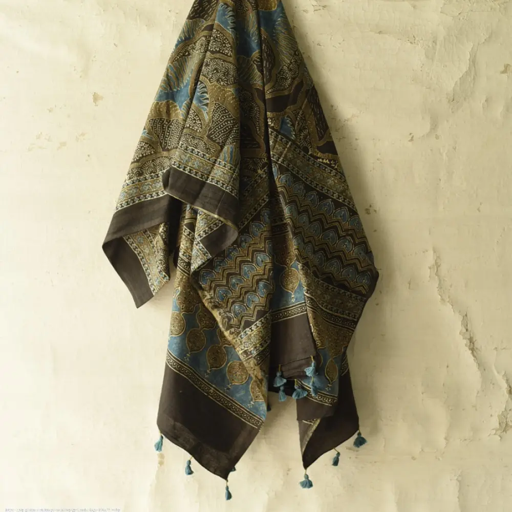 Breathable cotton Ajrakh dupatta with heritage-inspired patterns and Tassels