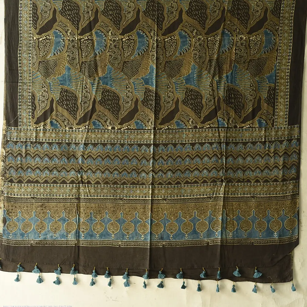 Breathable cotton Ajrakh dupatta with heritage-inspired patterns and Tassels