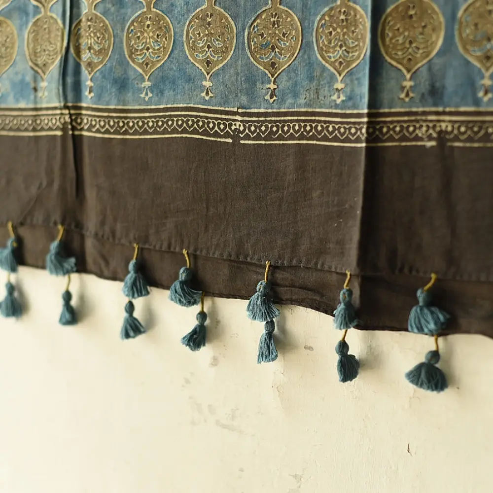 Breathable cotton Ajrakh dupatta with heritage-inspired patterns and Tassels