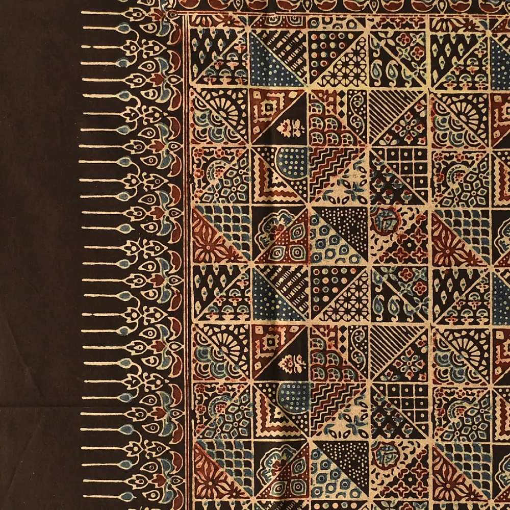 ajrakh silk square scarf square geometric pattern block print hand block printed natural dyed scarf tassels
