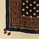 black ajrakh silk square scarf polka dot buti pattern hand block printed natural dyed scarf tassels