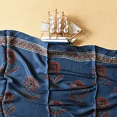 Anagi | Ajrakh Modal Silk Blue Stole With Natural Dyed