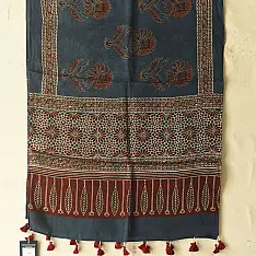 Anagi | Ajrakh Modal Silk Blue Stole With Natural Dyed