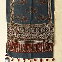Anagi | Ajrakh Modal Silk Blue Stole With Natural Dyed