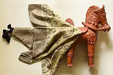 Neelanjana . नीलांजना ~ Square Ajrakh Silk Scarf - Light Yellow & Brown