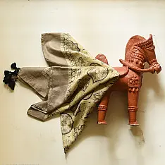 Neelanjana . नीलांजना ~ Square Ajrakh Silk Scarf - Light Yellow & Brown